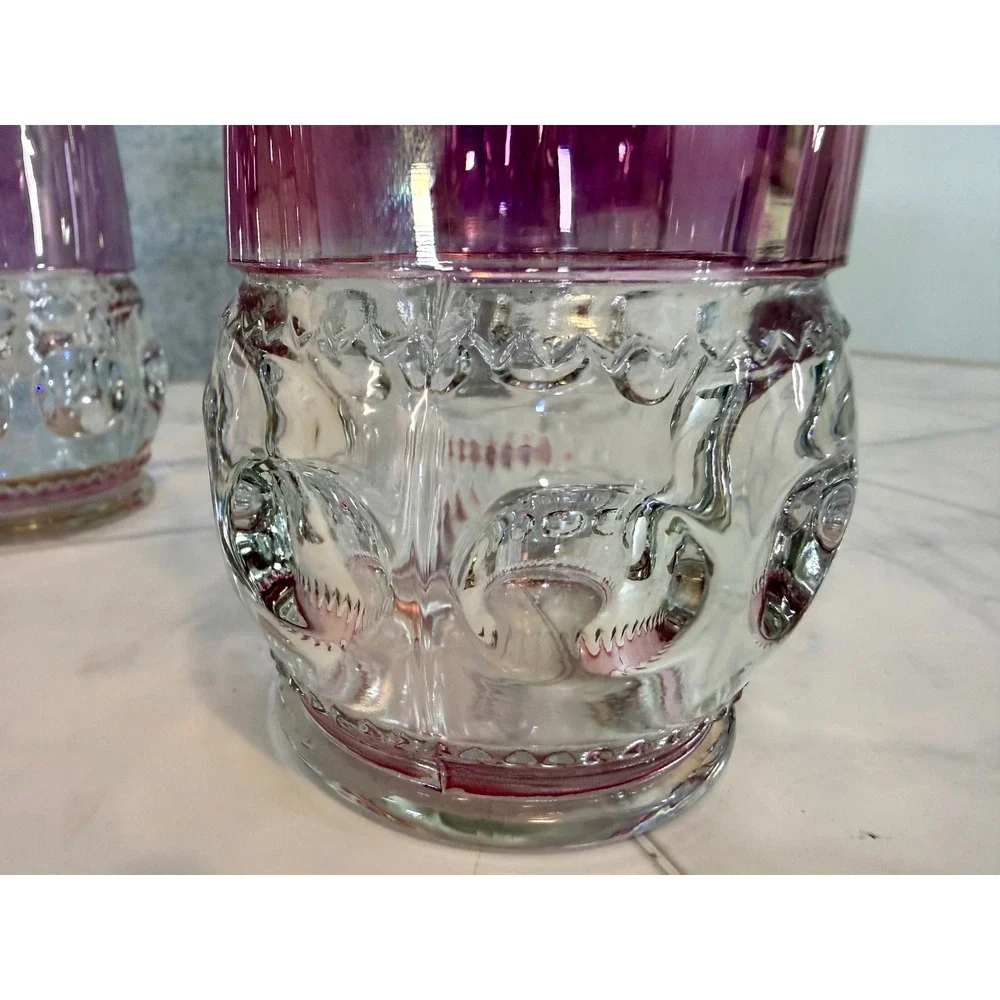 Vintage Tiffin Kings Crown Amethyst Purple Thumbprint Juice Glasses Set of 5